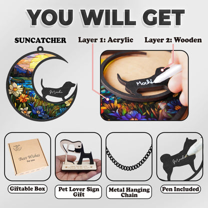 Netecom Personalized Dachshund Short Hair Memorial Suncatcher – Dog Loss Sympathy Gift, Dog Remembrance Ornament, Custom Dog Lovers Wall Hanging