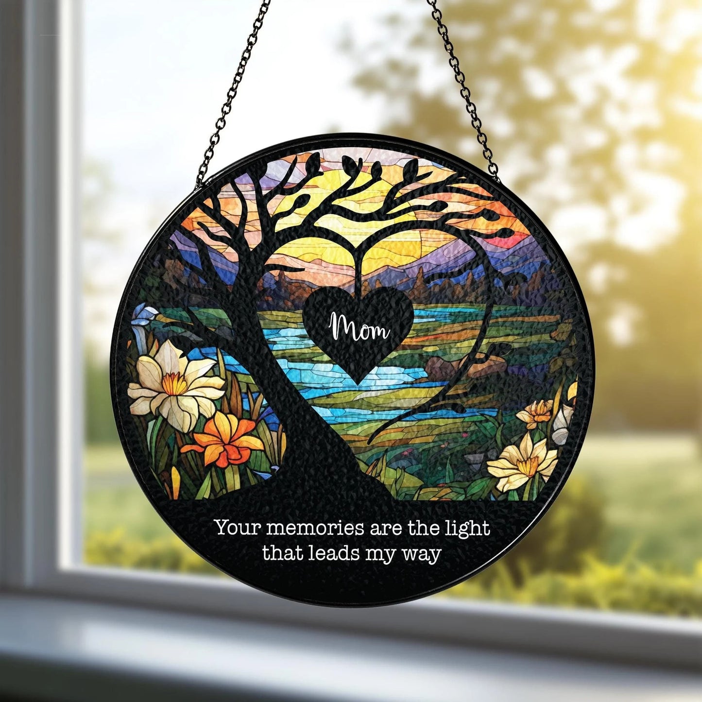 Netecom Mom Memorial Stained Glass Suncatcher – Personalized Lightcatcher, Mother in Heaven Tribute, Sympathy Gift
