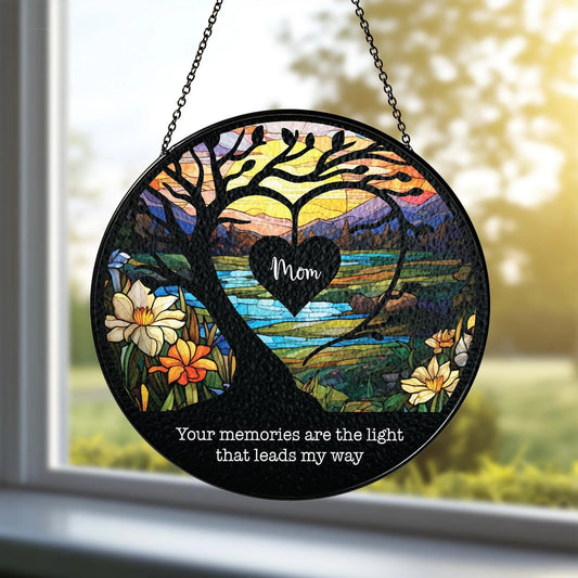 Netecom Mom Memorial Stained Glass Suncatcher – Personalized Lightcatcher, Mother in Heaven Tribute, Sympathy Gift