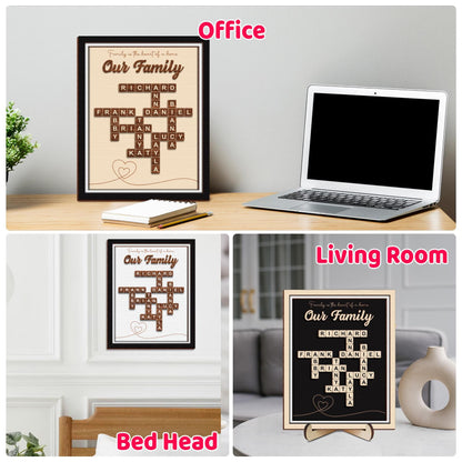 Netecom Personalized Scrabble Puzzle Family Name Sign Grandkids Crossword Wooden Frame Gift for Grandparents Parents Home Decor