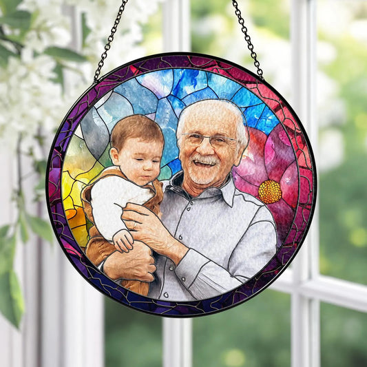 Netecom Personalized Grandpa Portrait Stained Glass Suncatcher – Custom Window Hanging, New Grandpa Gift, Father’s Day Gift for Grandpa, New Dad Gift 2025