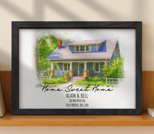 Netecom Personalized Watercolor House Portrait Wooden Frame Custom Home Painting Gift Housewarming Keepsake Realtor Closing Gift First Home Decor
