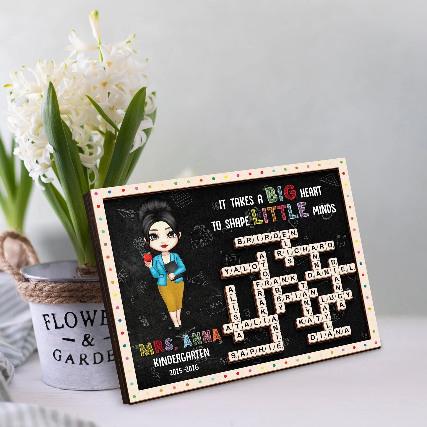 Netecom Personalized Teacher Appreciation Scrabble Frame Custom Student Name Sign Teacher Gift for Classroom Teacher Keepsake Kindergarten Teacher Gift