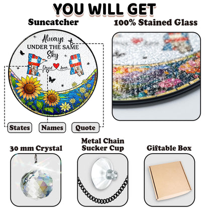 Netecom Personalized Long Distance Stained Glass Suncatcher, Always Under the Same Sky Gift, Long Distance Friendship Keepsake, Sister Best Friend