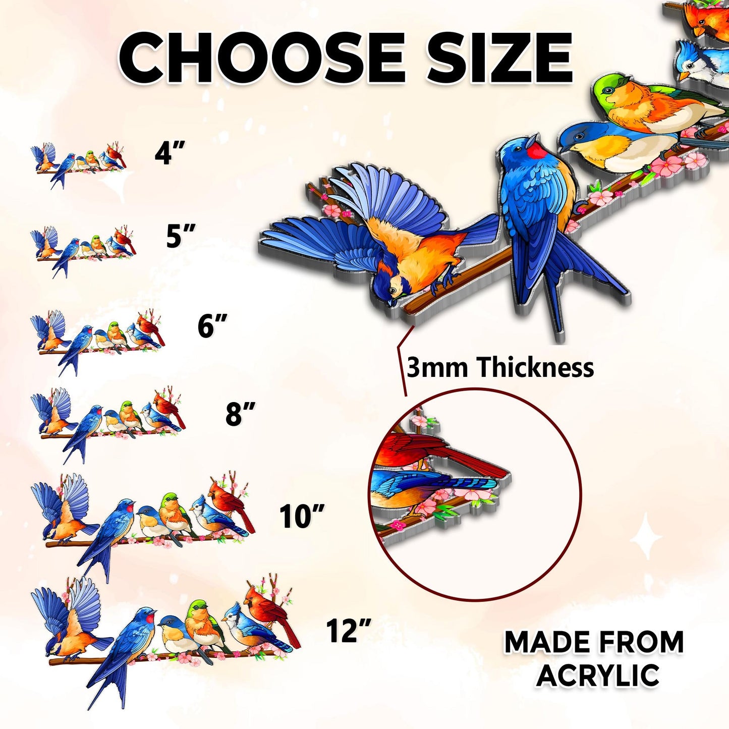 Netecom Colorful Bird Acrylic Suncatcher – Faux Stained Glass Window Hanging, Rainbow Bird Ornament for Nature and Bird Lovers