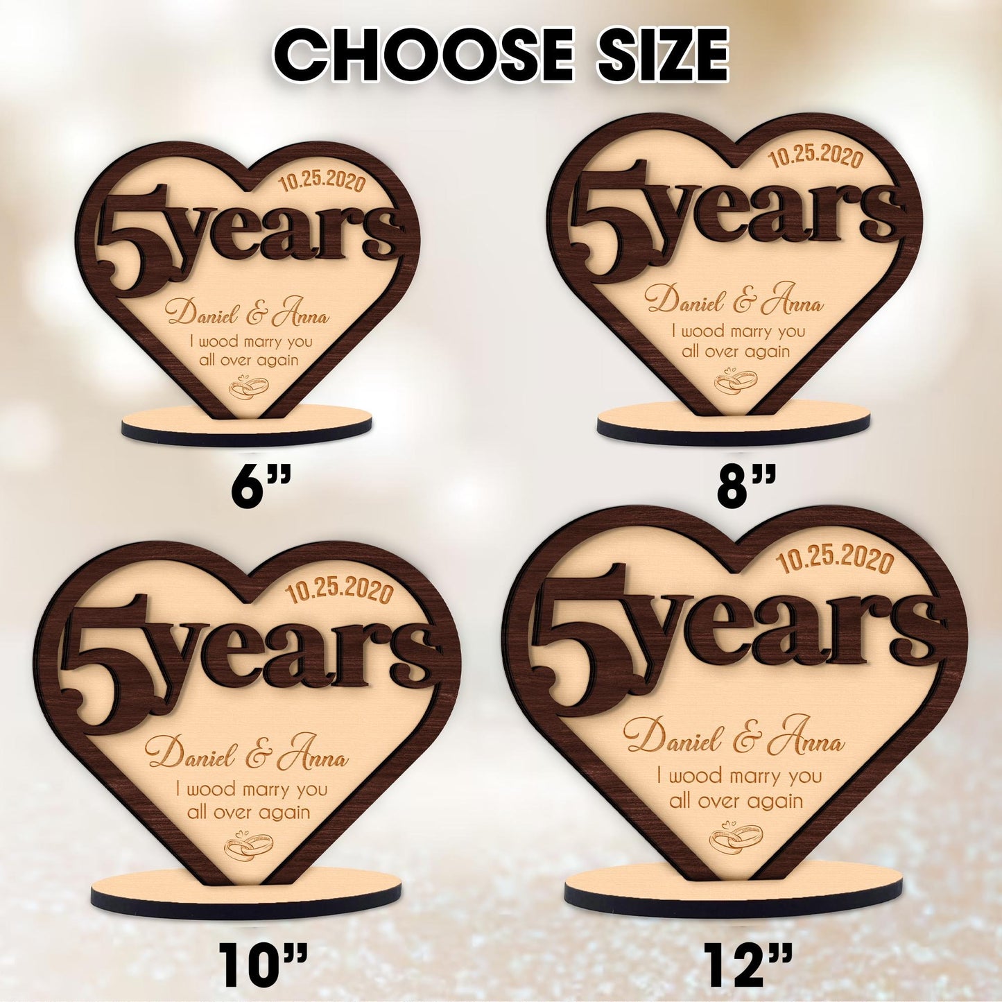Netecom Personalized 5th Anniversary Gift Custom "I Wood Marry You Again" Wood Sign for Husband Wife 5 Year Wedding Keepsake