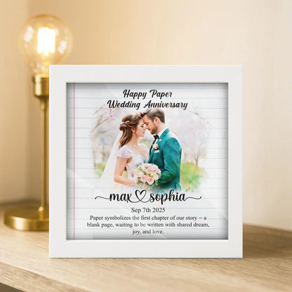 Netecom Personalized Paper Wedding Anniversary Frame, 1st Anniversary Gift for Wife or Husband, Custom Photo Wooden Frame with Names Date Quote, Traditional Paper Anniversary Keepsake