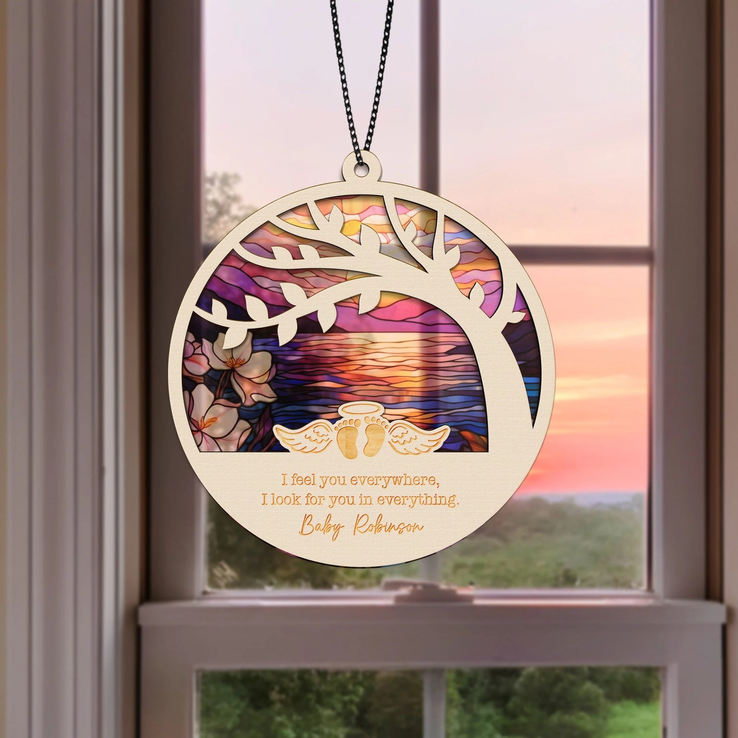 Netecom Personalized Sleeping Baby Memorial Suncatcher – Custom Sympathy Gift for Loss of Baby, Born Into Heaven