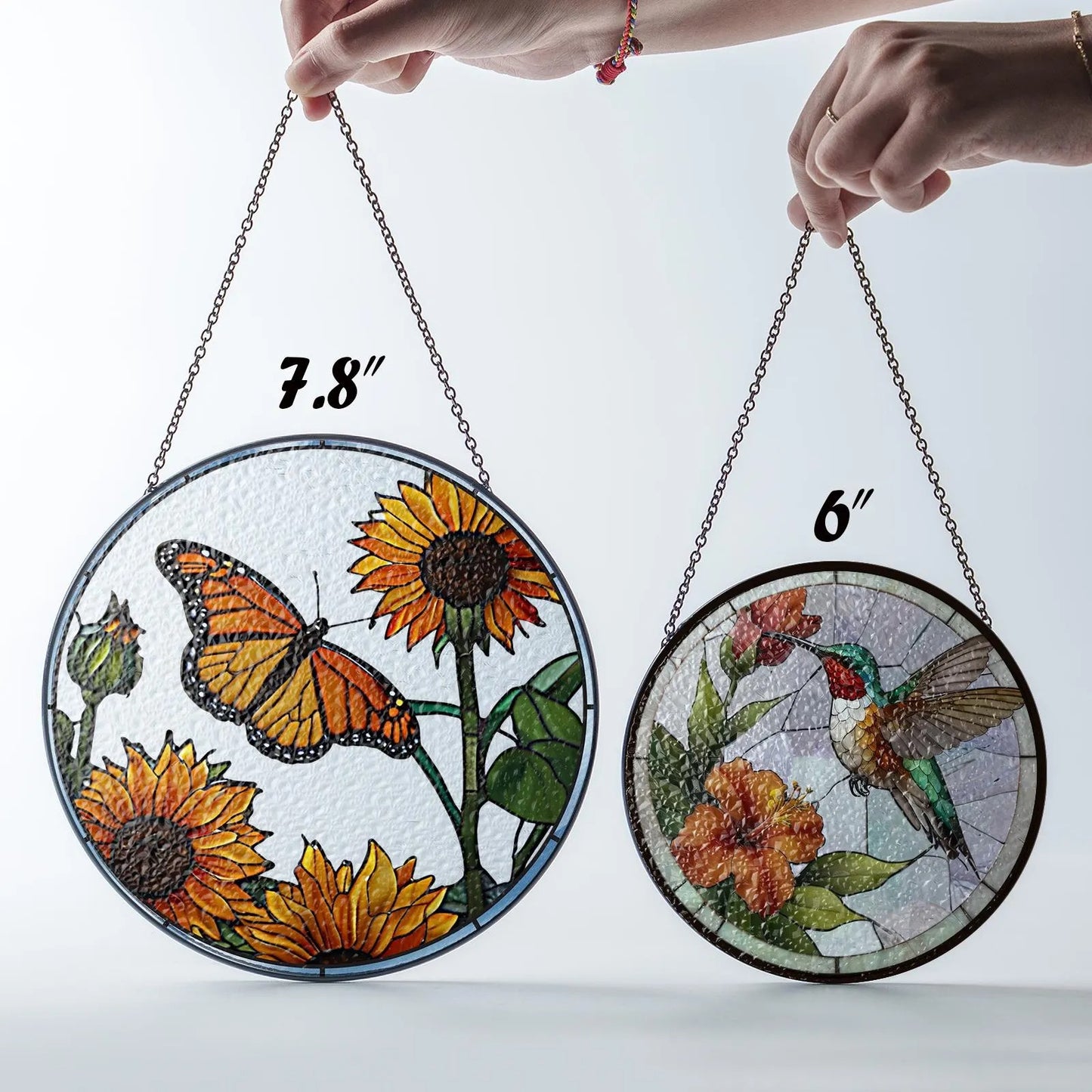Netecom Monarch Butterflies & Sunflowers Stained Glass Suncatcher – Butterfly Window Hanging, Light Catcher Gift for Mom Grandma Women