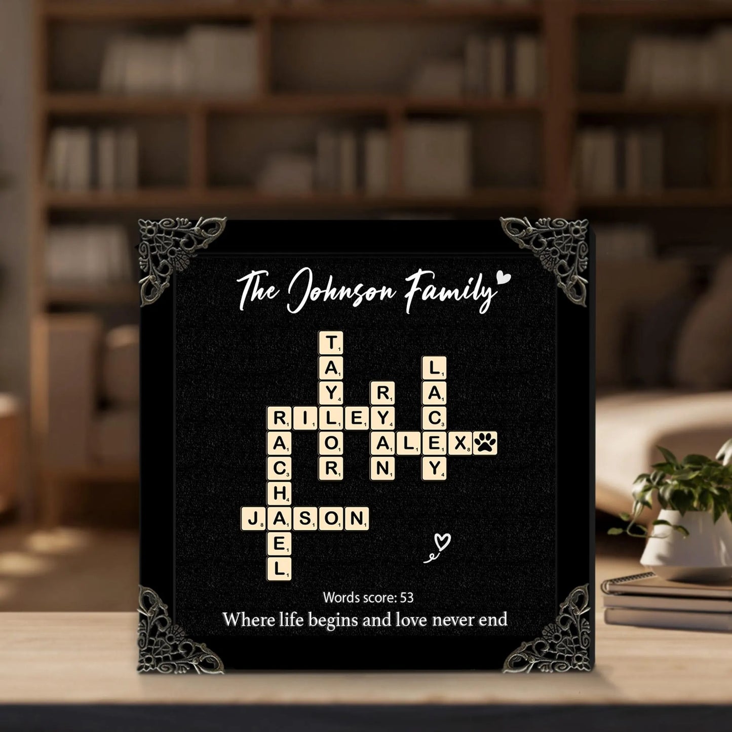 Netecom Personalized Scrabble Family Crossword Frame, Custom Christmas Name Sign, Grandparents Holiday Keepsake Gift