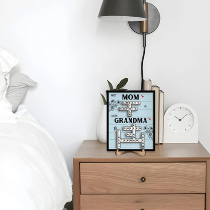 Netecom Personalized First Mom Now Grandma Crossword Puzzle Frame Family Name Scrabble Sign Custom Gift for Mom Grandkids Name Keepsake Mother's Day Gift