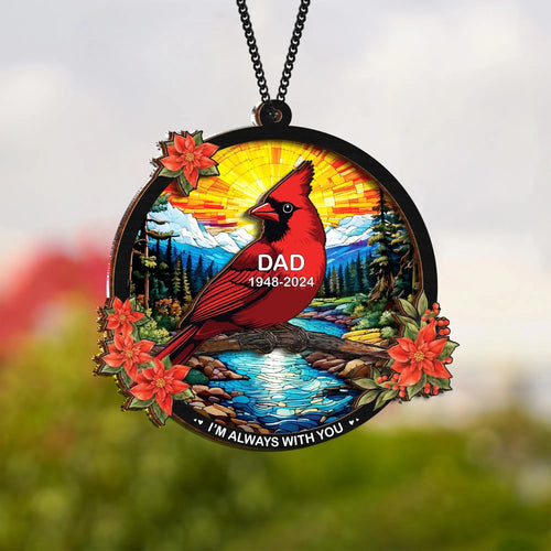 Netecom Personalized Cardinal Memorial Suncatcher – I’m Always With You Remembrance Gift for Loss of Mom Dad