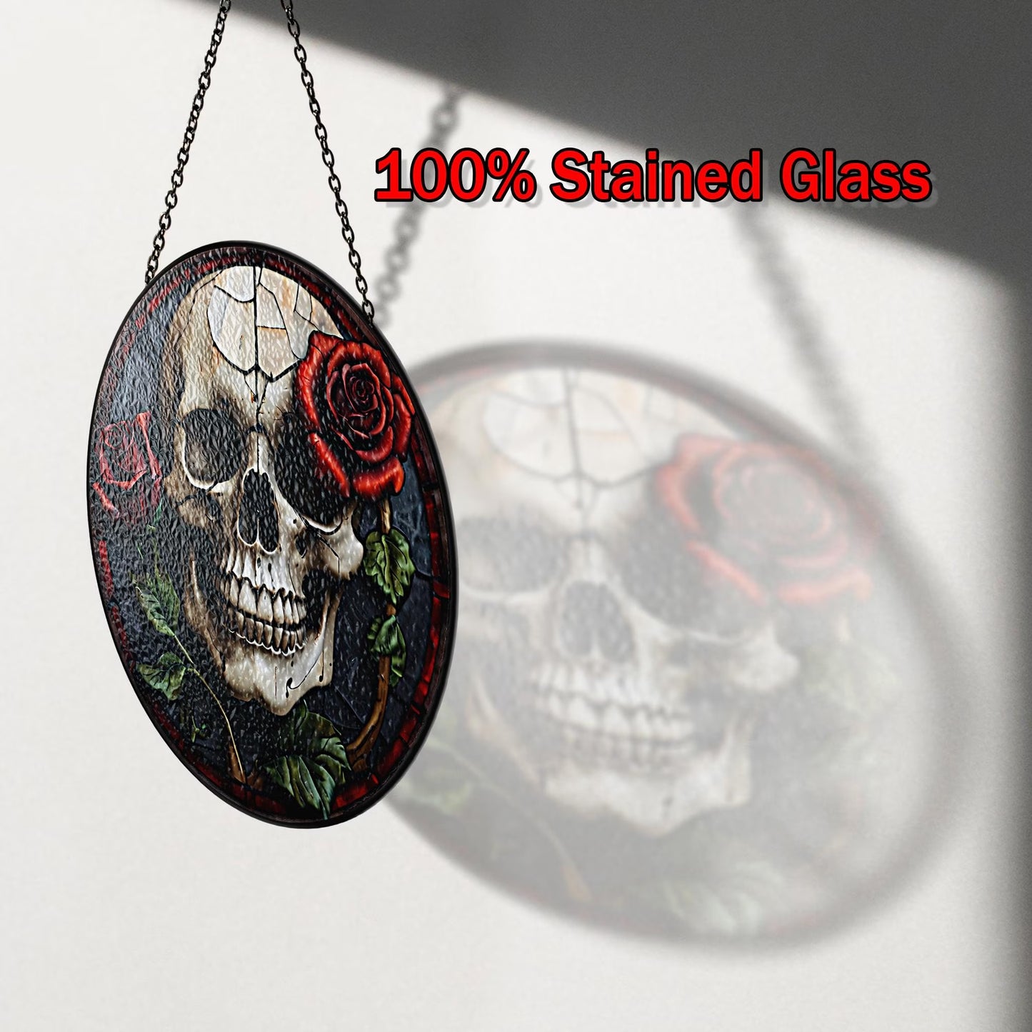Netecom Gothic Skull Skeleton Stained Glass Suncatcher, Dark Romance Halloween Gift, Spooky Wedding Decor, Unique Anniversary Christmas Gift for Him and Her