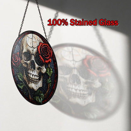 Netecom Gothic Skull Skeleton Stained Glass Suncatcher, Dark Romance Halloween Gift, Spooky Wedding Decor, Unique Anniversary Christmas Gift for Him and Her