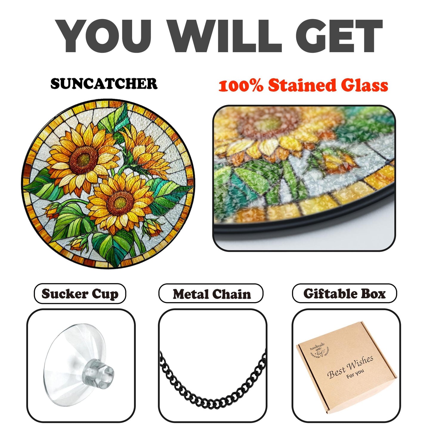 Netecom Sunflower Stained Glass Suncatcher – Window Hanging, Sunflower Ornament, Nature-Inspired Gift for Mother’s Day and Home Decor