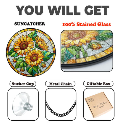 Netecom Sunflower Stained Glass Suncatcher – Window Hanging, Sunflower Ornament, Nature-Inspired Gift for Mother’s Day and Home Decor