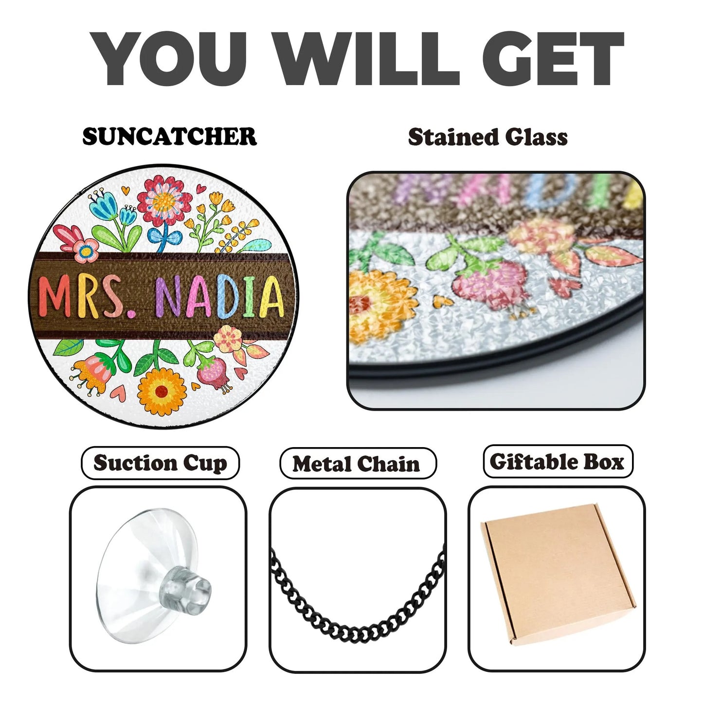 Netecom Custom Teacher Appreciation Stained Glass Gift For Teacher Floral Teacher Name Suncatcher Classroom Back To School Gift Teacher Welcome Sign