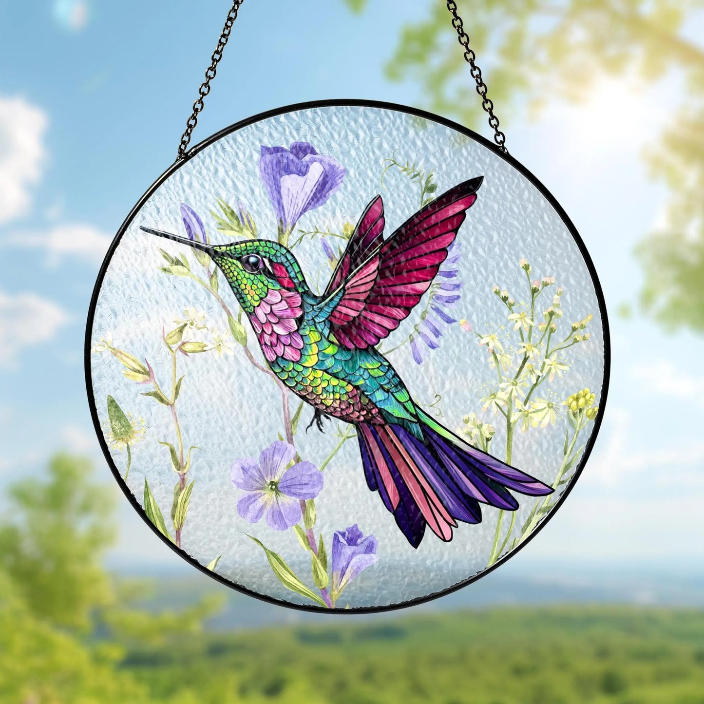 Netecom 8" Hummingbird Stained Glass Suncatcher – Bird Lover Gift, Window Hanging, Mothers Day Gift, Bird Wall Art, Grandma Gift, Nature Decor