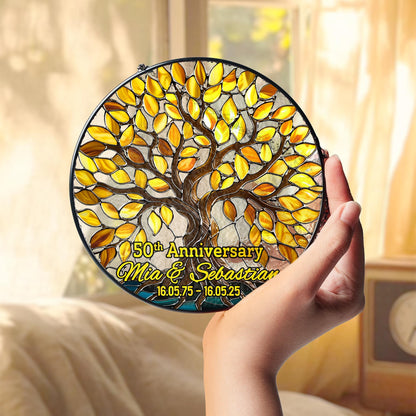 Netecom Personalized 50th Wedding Anniversary Stained Glass Suncatcher – Golden Anniversary Window Hanging, Custom Keepsake Gift for Grandma Grandpa