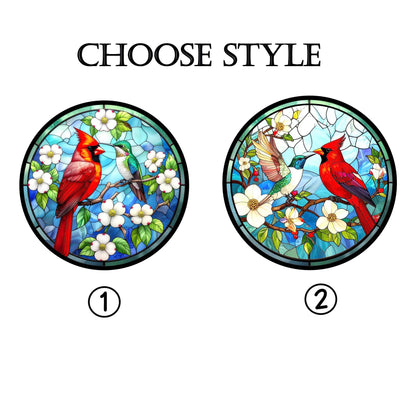 Netecom Cardinal Hummingbird Stained Glass Suncatcher – Window Hanging, Bird Lover Gift, Memorial Suncatcher, Elegant Home Decor, Memorial Gift for Women