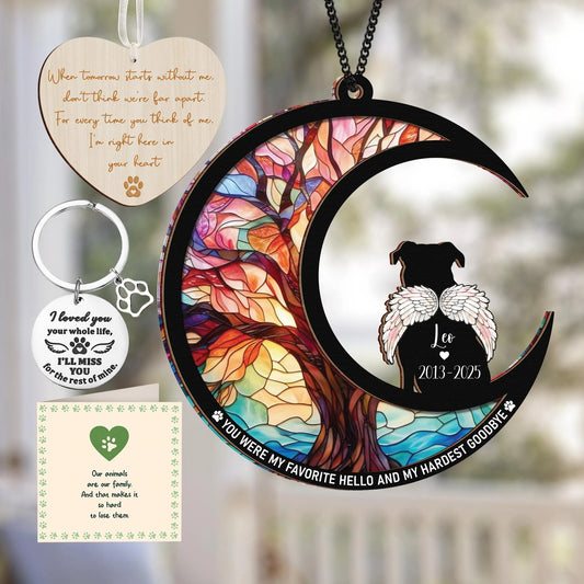 Netecom Great Dane Dog Memorial Suncatcher Gift – Personalized Pet Loss Ornament, Bereavement Keychain and Sympathy Card Remembrance Set