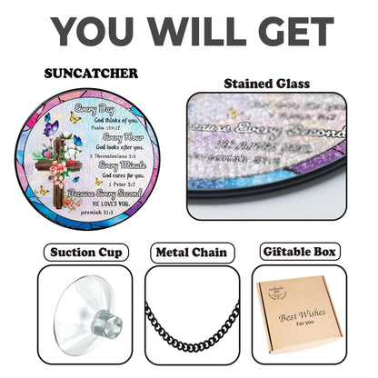 Netecom Christian Inspirational Stained Glass Suncatcher – Bible Verse Hanging Decor, Religious Gift for Women Mom Sister Friends