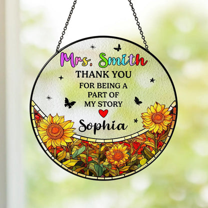 Netecom Thank You Teacher Stained Glass Suncatcher, Personalized Appreciation Gift, Classroom Window Decor, Sunflower Design
