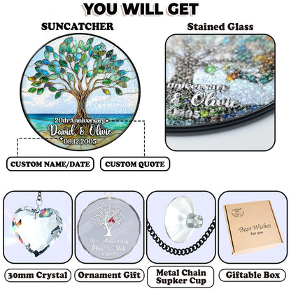 Netecom Personalized 50th Wedding Anniversary Crystal Stained Glass Suncatcher – Golden Anniversary Gift, Marriage Keepsake, Custom Wedding Ornament for Parents Grandparents