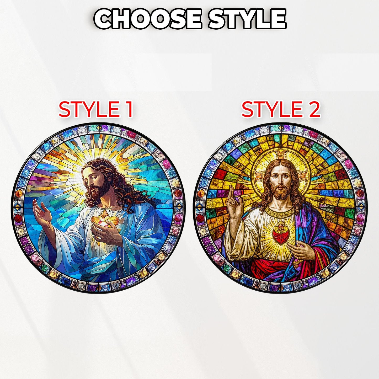 Netecom Christian Sacred Heart Stained Glass Art Jesus Window Decor Religious Suncatcher Gift Christmas Ornament