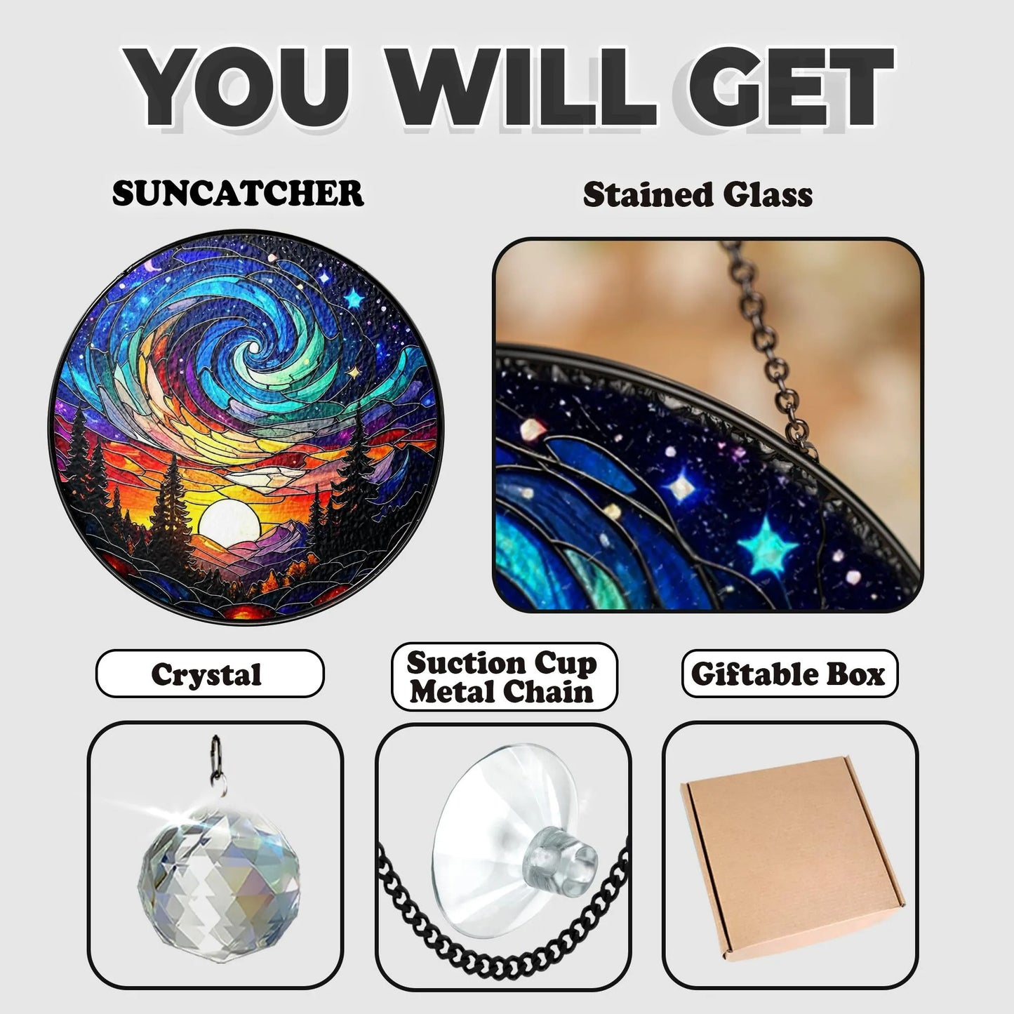 Netecom Aurora Glass Suncatcher – Northern Lights Forest Acrylic Window Hanging, Handcrafted Nature Decor Gift for Nature Lovers