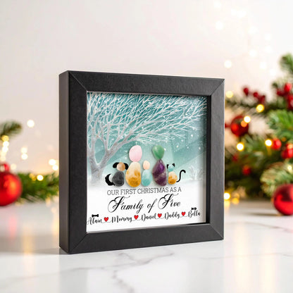 Netecom Personalized Sea Glass Family Names Frame Our First Christmas as a Family Gift Custom Family Keepsake for Mom Dad