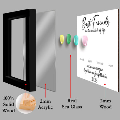 Netecom Personalized Sea Glass Friendship Frame, Best Friend Keepsake Gift, Cocktail Art for Besties, Soul Sister Decor