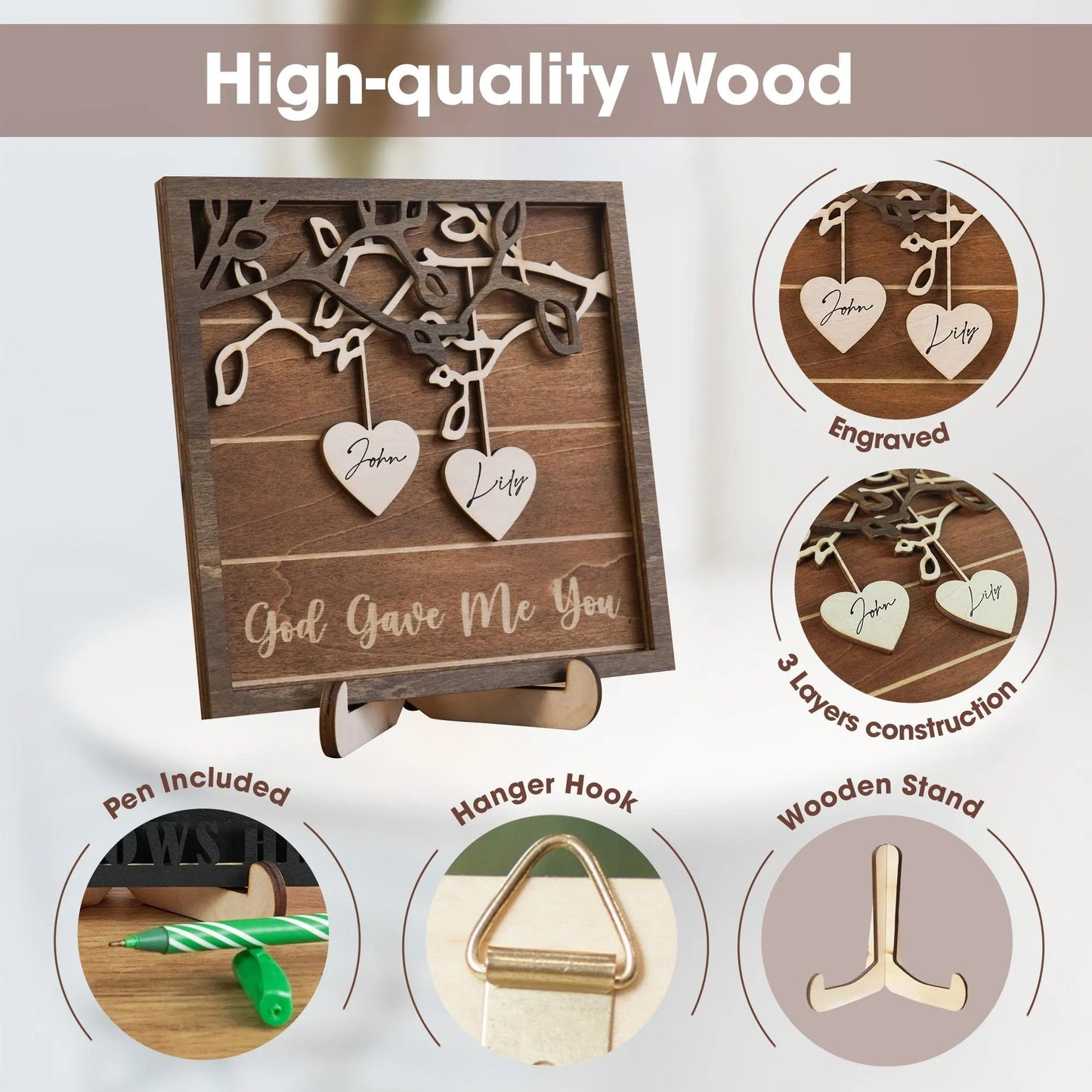 Netecom Personalized Couple Wooden Sign Custom Names Wood Frame Anniversary Wedding Gift Romantic Home Decor for Couples