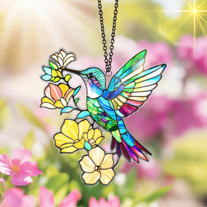 Netecom Hummingbird Acrylic Suncatcher – Bird Flower Window Hanging, Nature Lover Gift, Vibrant Garden Decor, Colorful Hummingbird Window Hangings