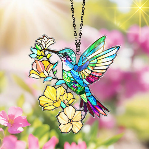 Netecom Hummingbird Acrylic Suncatcher – Bird Flower Window Hanging, Nature Lover Gift, Vibrant Garden Decor, Colorful Hummingbird Window Hangings