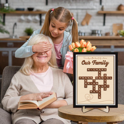 Netecom Personalized Scrabble Puzzle Family Name Sign Grandkids Crossword Wooden Frame Gift for Grandparents Parents Home Decor