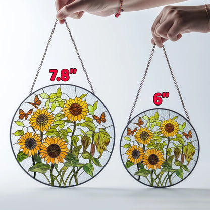 Netecom 8" Sunflower Stained Glass Suncatcher – Floral Window Hanging Decor, Sunflower Ornament Gift for Home and Garden Lovers