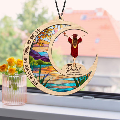 Netecom Personalized Graduation Suncatcher, She Believed She Could - Class of 2025 Inspirational Gift