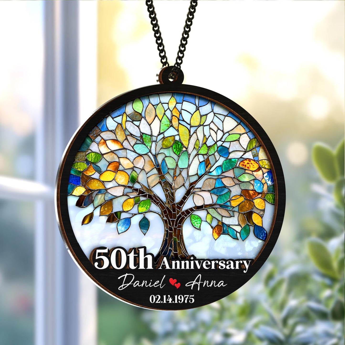 Netecom 50th Anniversary Suncatcher – Personalized Golden Wedding Gift, Custom Couple Keepsake, Wedding Anniversary Decoration, Grandparents Anniversary Gift