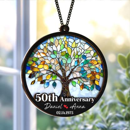 Netecom 50th Anniversary Suncatcher – Personalized Golden Wedding Gift, Custom Couple Keepsake, Wedding Anniversary Decoration, Grandparents Anniversary Gift
