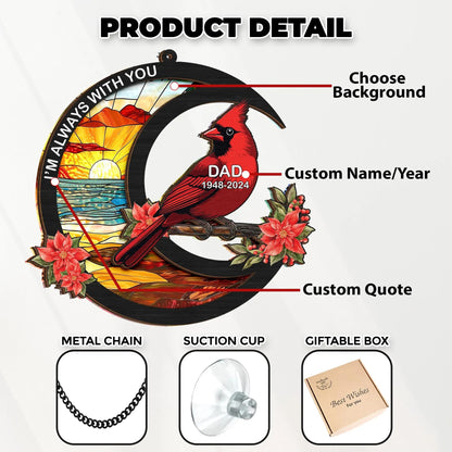 Netecom Personalized Cardinal Memorial Suncatcher – Loss of Dad Sympathy Gift, Father in Heaven Tribute