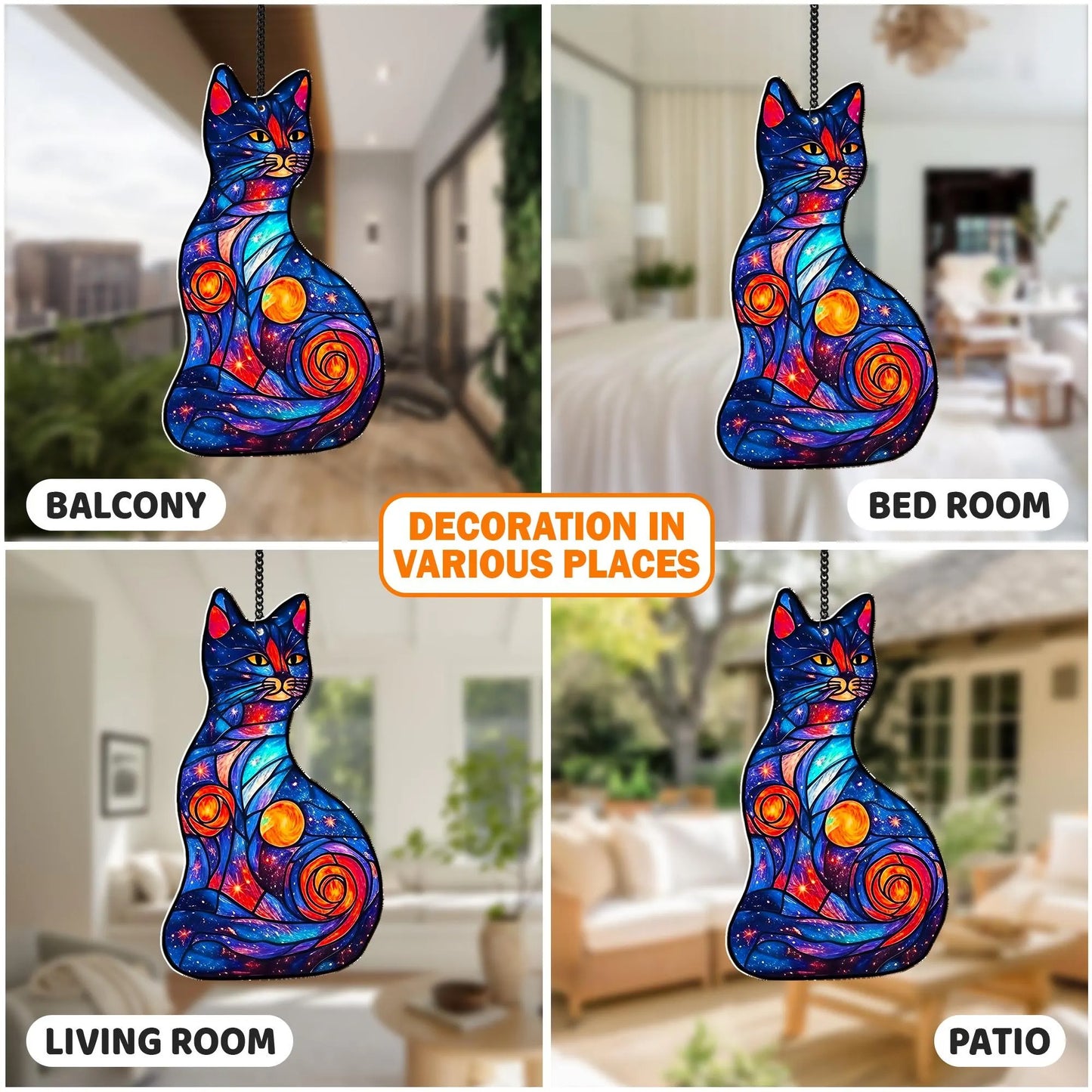 Netecom Black Cat Moon Acrylic Suncatcher – Gift for Women Men Cat Lovers, Celestial Home Decor Gift, Window Hanging