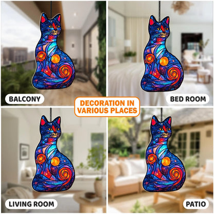 Netecom Black Cat Moon Acrylic Suncatcher – Gift for Women Men Cat Lovers, Celestial Home Decor Gift, Window Hanging