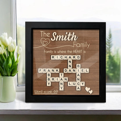 Netecom Scrabble Family Personalized Frame Custom Family Names Sign Crossword Family Keepsake Gift for Grandma Cousin Brother Sister