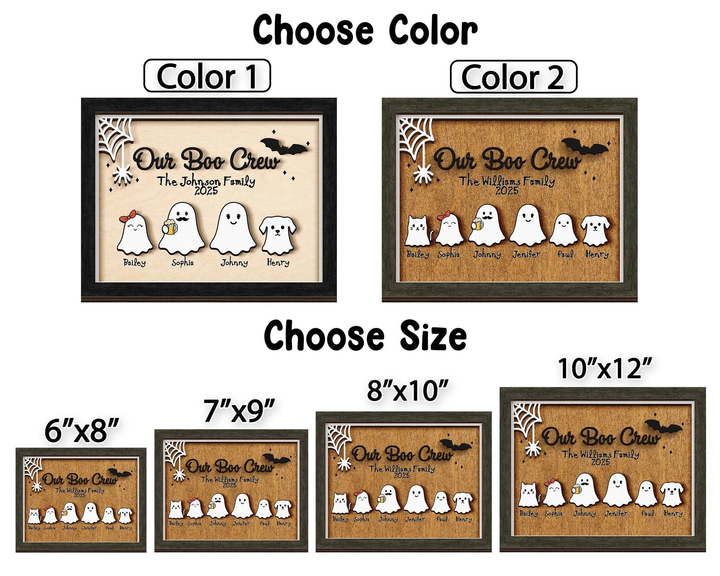 Netecom Personalized Ghost Family Halloween Wood Sign Our Boo Crew Custom Name Decor Spooky Home Wall Art Cute Holiday Keepsake