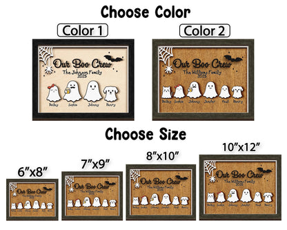 Netecom Personalized Ghost Family Halloween Wood Sign Our Boo Crew Custom Name Decor Spooky Home Wall Art Cute Holiday Keepsake