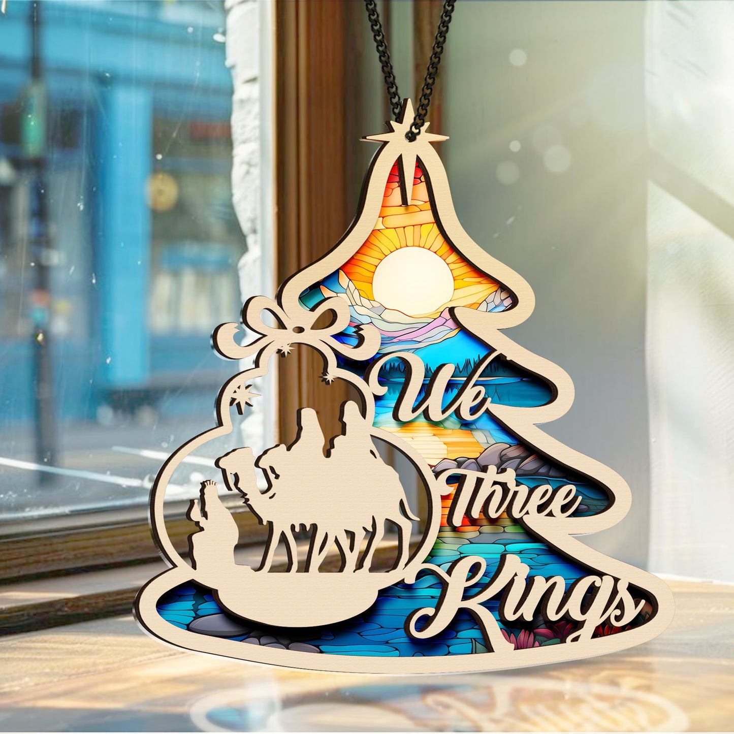 Netecom Nativity Scene Acrylic Suncatcher Ornament, Christian Christmas Decor, Holy Family Manger Gift, Religious Holiday Window Hanging