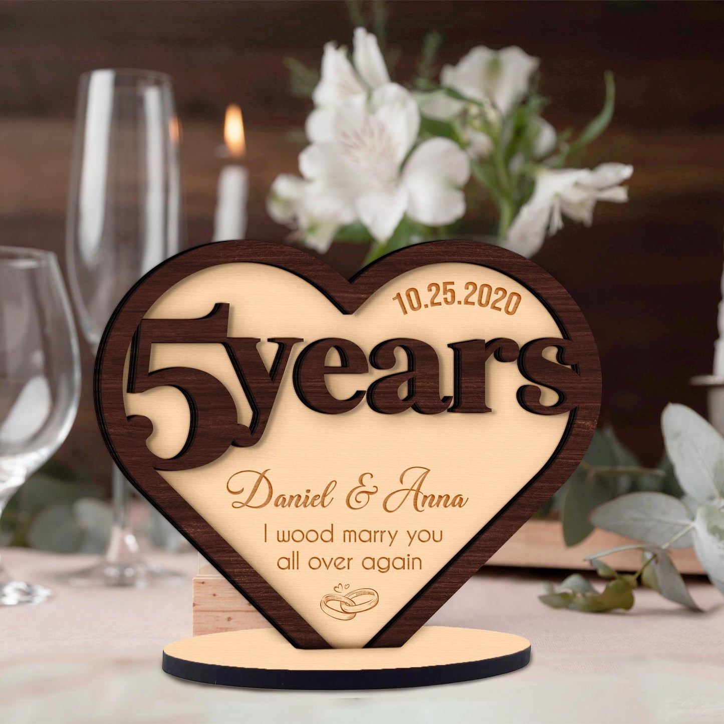 Netecom Personalized 5th Anniversary Gift Custom "I Wood Marry You Again" Wood Sign for Husband Wife 5 Year Wedding Keepsake