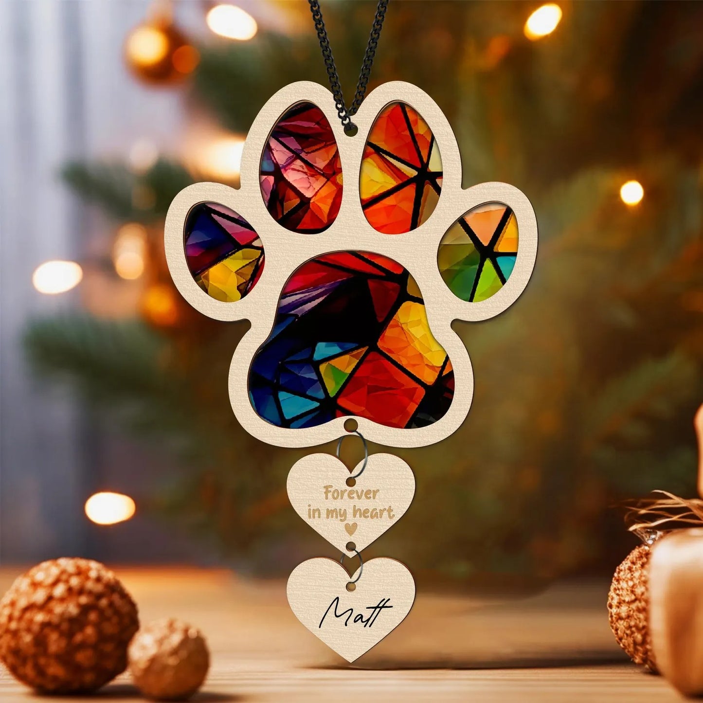 Netecom Pet Paw Christmas Ornament, Pet Memorial Suncatcher, Sympathy Gift for Pet Loss, Pet Rainbow Bridge Tribute, Personalized Pet Name Gift