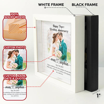 Netecom Personalized Paper Wedding Anniversary Frame, 1st Anniversary Gift for Wife or Husband, Custom Photo Wooden Frame with Names Date Quote, Traditional Paper Anniversary Keepsake